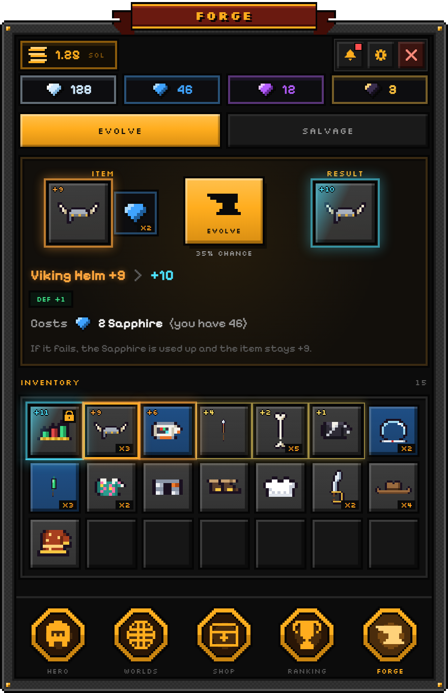 The forge, evolving an item