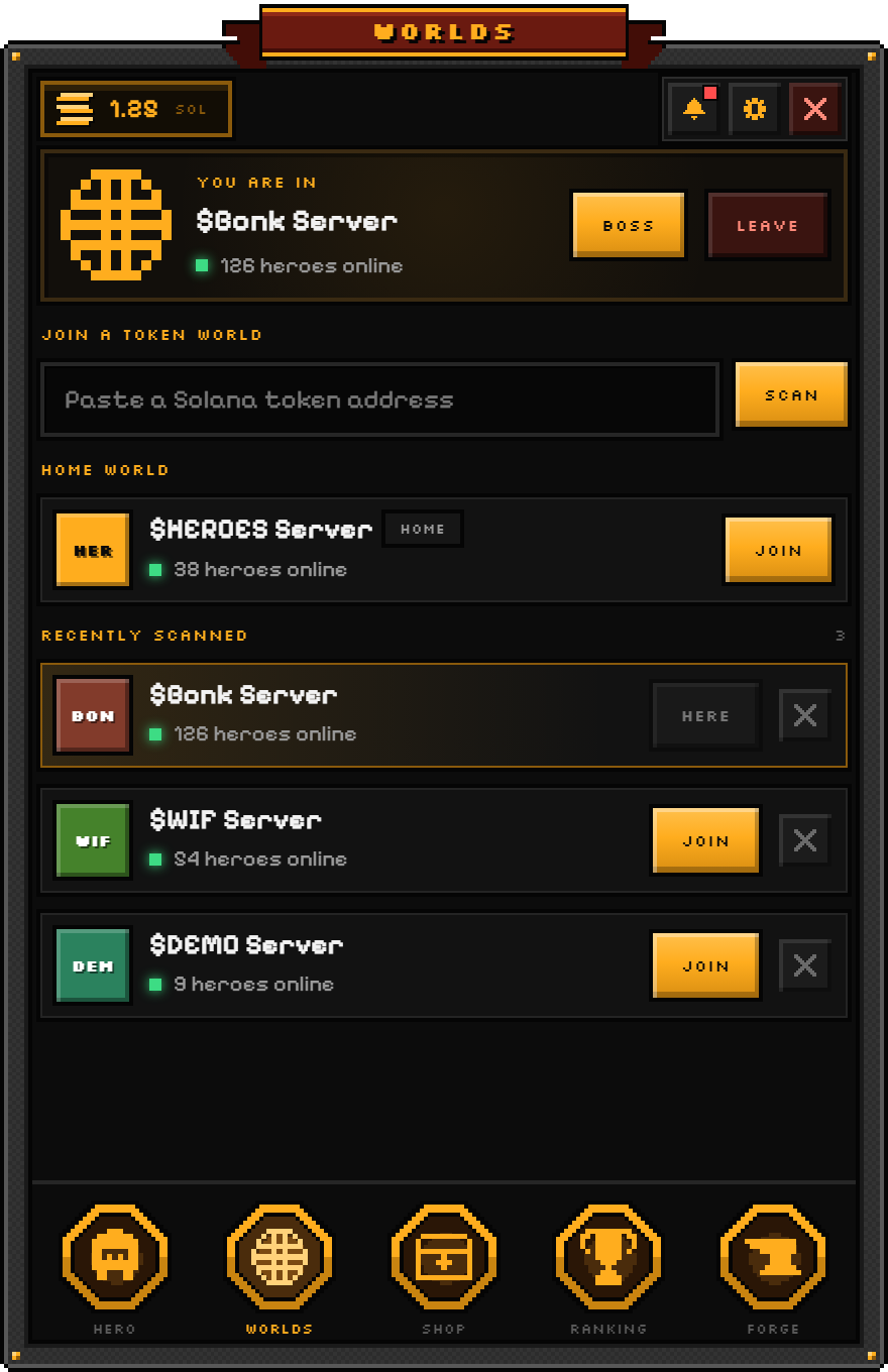 The join token worlds screen of Desktop Trade Heroes