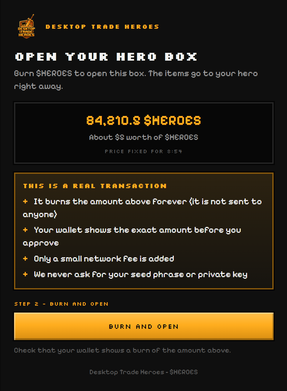 The burn page of an item box