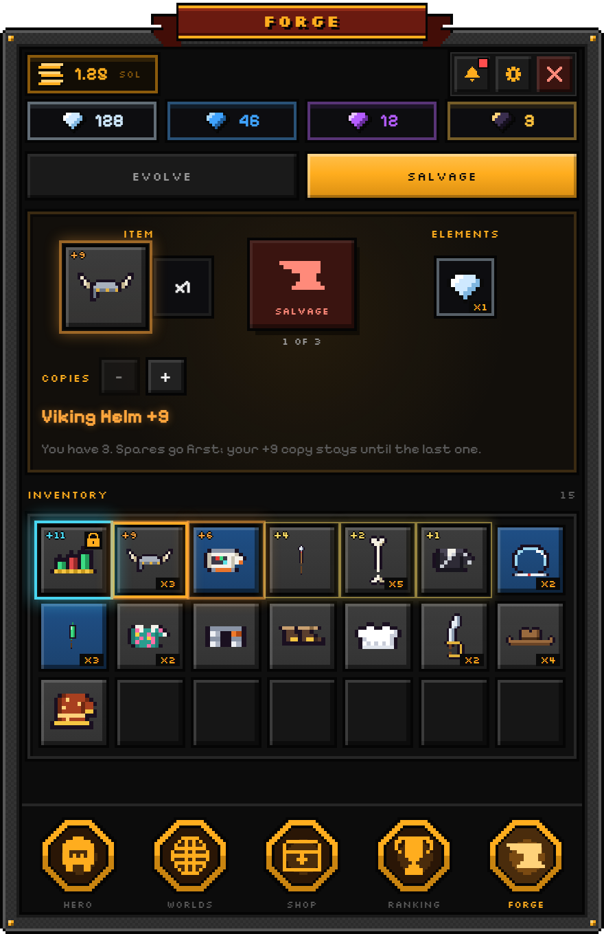 Salvaging a spare item into an element
