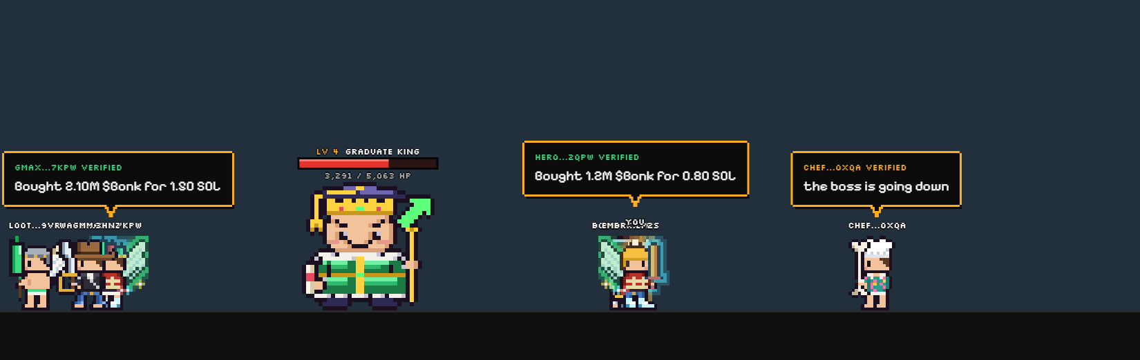 Heroes of a world on the taskbar with their speech bubbles, next to the world boss